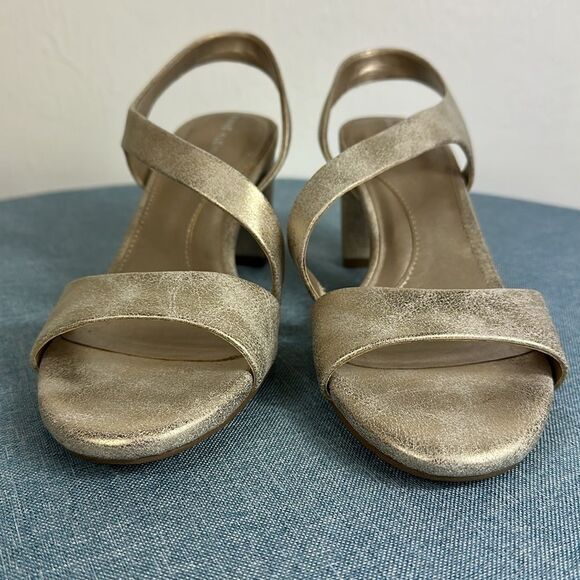 Anne Klein Resley Heeled Round Open Toe Sandals In Gold Size 8.5 - Picture 4 of 12
